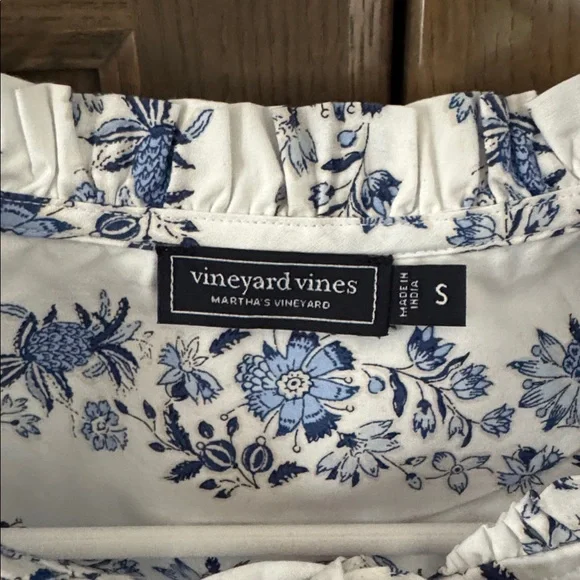 VINEYARD VINES Bella Floral White Ruffle Sleeve Popover - Picture 2 of 8